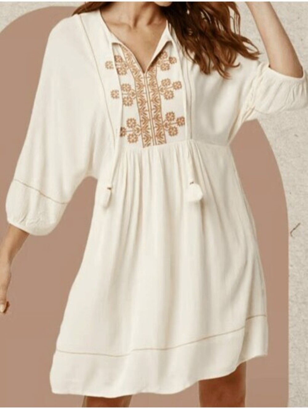 KnoxRose Boho Peasant Dress With Pockets, Embroidery Size XL, EUC